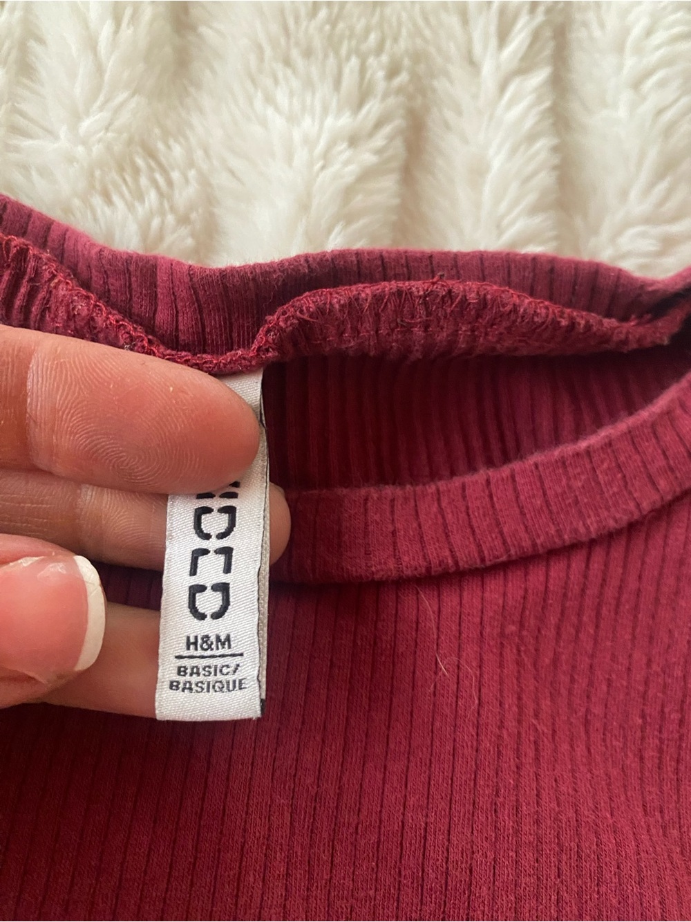 H&M Ribbed Crewneck Top in Deep Wine